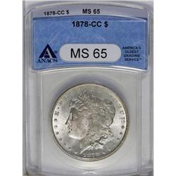 	1878-CC S$1 MS65 ANACS. Potent luster sweeps nearly un 1878-CC