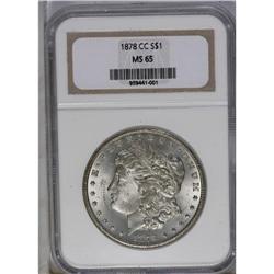 	1878-CC S$1 MS65 NGC. Silver-gray surfaces display wel 1878-CC