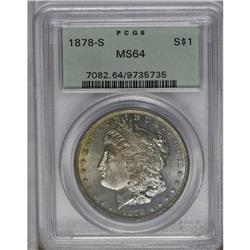 	1878-S S$1 MS64 PCGS. A semi-prooflike near-Gem with l 1878-S