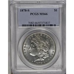 	1878-S S$1 MS66 PCGS. Virtually untoned surfaces exhib 1878-S