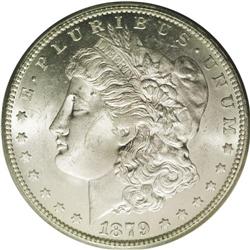 	1879-CC S$1 MS63 PCGS. Normal mintmark. Effulgent lust 1879-CC