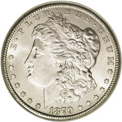 	1879-CC S$1 MS63 NGC. Silver-gray surfaces exhibit shi 1879-CC