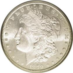	1879-CC S$1 MS64 PCGS. This richly frosted near-Gem is 1879-CC