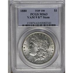 	1880 S$1 8 Over 7 Stem MS63 PCGS. VAM-9. A Top 100 Var 1880