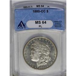 	1880-CC S$1 MS64 Prooflike ANACS. This lightly toned a 1880-CC