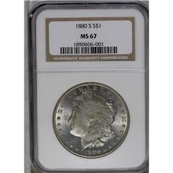 	1880-S S$1 MS67 NGC. Large S. A nearly brilliant Super 1880-S