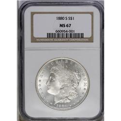 	1880-S S$1 MS67 NGC. Medium S. A whisper of chestnut t 1880-S