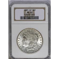 	1881-CC S$1 MS65 NGC. Thick mint frost covers each sid 1881-CC