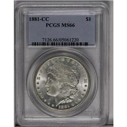 	1881-CC S$1 MS66 PCGS. This is a satiny finished Gem w 1881-CC