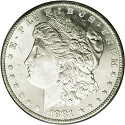 	1881-CC S$1 MS65 Deep Mirror Prooflike PCGS. Fully bri 1881-CC