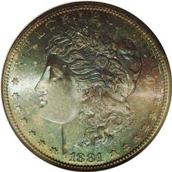 	1881-S S$1 MS67 NGC. The obverse is richly toned a sha 1881-S