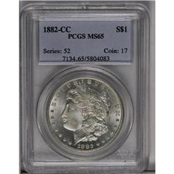 	1882-CC S$1 MS65 PCGS. VAM-2. Liberty''s upper lip is 1882-CC