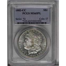 	1882-CC S$1 MS65 Prooflike PCGS. Richly prooflike fiel 1882-CC