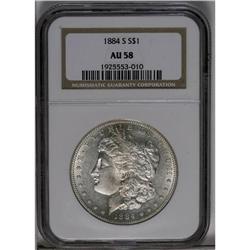 	1884-S S$1 AU58 NGC. A brilliant example that has impr 1884-S