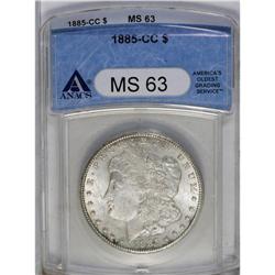 	1885-CC S$1 MS63 ANACS. Nicely struck and frosty with 1885-CC