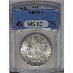 	1885-CC S$1 MS63 ANACS. Brilliant surfaces display daz 1885-CC