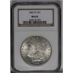 	1885-CC S$1 MS63 NGC. Wisps of light peripheral tan co 1885-CC