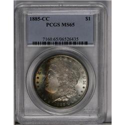 	1885-CC S$1 MS65 PCGS. Blushes of golden-brown, aquama 1885-CC