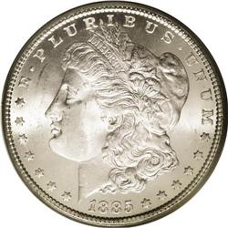 	1885-CC S$1 MS66 PCGS. A small, mint-made die chip res 1885-CC