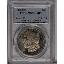 	1885-CC S$1 MS63 Deep Mirror Prooflike PCGS. Splotches 1885-CC