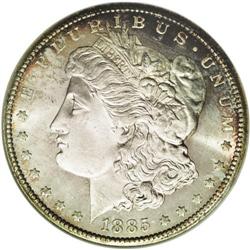 	1885-CC S$1 MS65 Deep Mirror Prooflike NGC. Sharply st 1885-CC