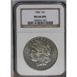 	1886 S$1 MS66 Deep Mirror Prooflike NGC. Deeply mirror 1886