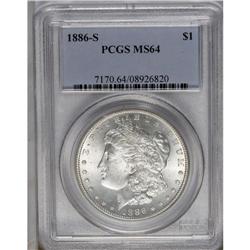 	1886-S S$1 MS64 PCGS. Bright and snow-white overall wi 1886-S