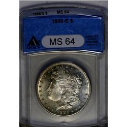 	1886-S S$1 MS64 ANACS. This shimmering better date dol 1886-S