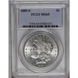 	1889-S S$1 MS65 PCGS. Shimmering surfaces that are com 1889-S