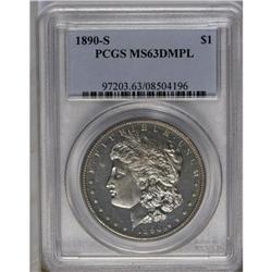 	1890-S S$1 MS63 Deep Mirror Prooflike PCGS. An untoned 1890-S