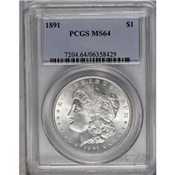 	1891 S$1 MS64 PCGS. A bright, satiny near-Gem with sha 1891