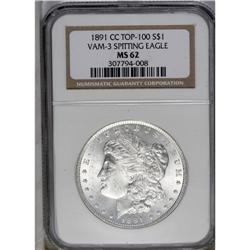 	1891-CC S$1 MS62 NGC. VAM-3. A Top 100 Variety. This e 1891-CC