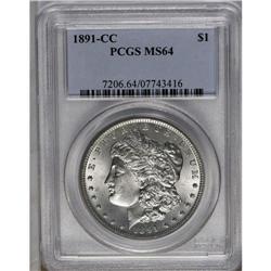 	1891-CC S$1 MS64 PCGS. VAM-3. A Top 100 Variety. The p 1891-CC