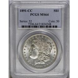 	1891-CC S$1 MS64 PCGS. An intricately struck and thoro 1891-CC