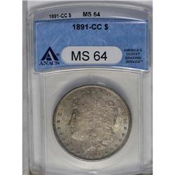 	1891-CC S$1 MS64 ANACS. Both sides display a low to me 1891-CC