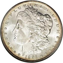 	1891-O S$1 MS65 NGC. The surfaces of this well preserv 1891-O