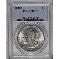 	1891-S S$1 MS65 PCGS. A wisp of tan-gray within Libert 1891-S