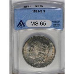 	1891-S S$1 MS65 ANACS. Fully lustrous surfaces reveal 1891-S