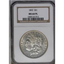 	1892 S$1 MS64 Prooflike NGC. Wispy champagne toning is 1892