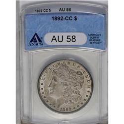 	1892-CC S$1 AU58 ANACS. A delicate blend of light oliv 1892-CC