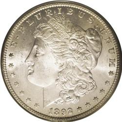 	1892-CC S$1 MS64 PCGS. Well struck with effulgent mint 1892-CC