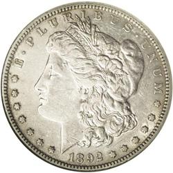 	1892-S S$1 AU53 NGC. Light gray surfaces with peripher 1892-S