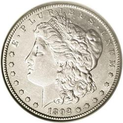 	1892-S S$1 AU55 NGC. Considerable luster remains on bo 1892-S