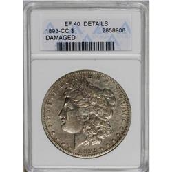 	1893-CC S$1 --Damaged--ANACS. XF40 Details. This glossy 1893-CC