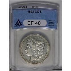	1893-CC S$1 XF40 ANACS. Traces of luster occur in the 1893-CC