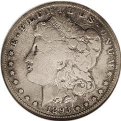 	1893-S S$1 --Cleaned--ANACS. Fine 12 Details. A noticea 1893-S