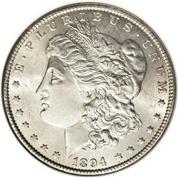 	1894 S$1 AU58 NGC. This lightly circulated Morgan reta 1894