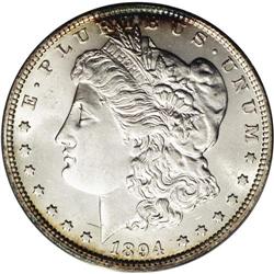 	1894 S$1 MS63 ANACS. Delicate golden-brown visits the 1894