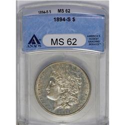 	1894-S S$1 MS62 ANACS. Sky-blue and tan coloration occ 1894-S
