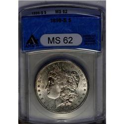 	1898-S S$1 MS62 ANACS. This fully lustrous light golde 1898-S